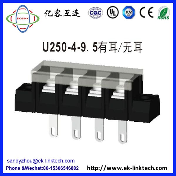 U250-4-9.5有耳/无耳间距9.5mm黑色贯通无盖栅栏式接线端子工控安防连接器